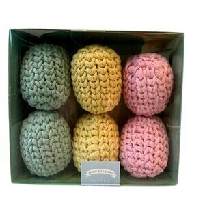 BUNNY BOULEVARD 6pk Crochet Eggs Pink Green Yellow Easter Decor Yarn Wrapped New